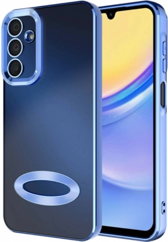 Samsung Galaxy A15 Kılıf Kamera Lens Korumalı Şeffaf Renkli Logo Gösteren Parlak Kapak - Sierra Mavi