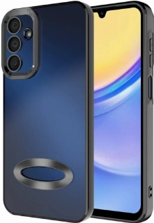 Samsung Galaxy A15 Kılıf Kamera Lens Korumalı Şeffaf Renkli Logo Gösteren Parlak Kapak - Siyah