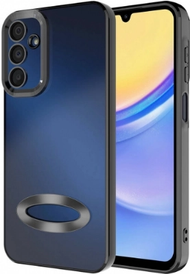 Samsung Galaxy A15 Kılıf Kamera Lens Korumalı Şeffaf Renkli Logo Gösteren Parlak Kapak - Siyah