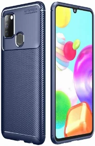Samsung Galaxy A21s Kılıf Karbon Serisi Mat Fiber Silikon Negro Kapak - Lacivert