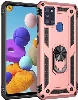 Samsung Galaxy A21s Kılıf Silikon Zırhlı Standlı Yüzüklü Mıknatıslı Tank Kapak - Rose Gold