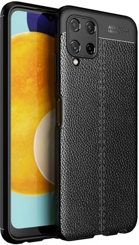 Samsung Galaxy A22 Kılıf Deri Görünümlü Parmak İzi Bırakmaz Niss Silikon - Siyah