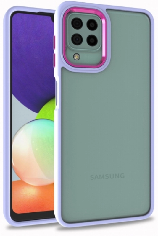 Samsung Galaxy A22 Kılıf Electro Silikon Renkli Flora Kapak - Lila