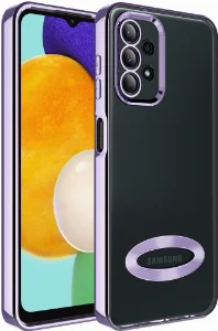 Samsung Galaxy A23 Kılıf Kamera Korumalı Silikon Logo Açık Omega Kapak - Lila