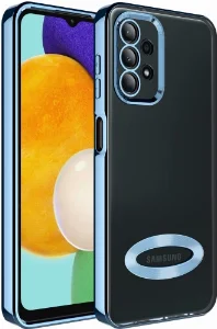 Samsung Galaxy A23 Kılıf Kamera Korumalı Silikon Logo Açık Omega Kapak - Mavi