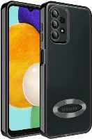 Samsung Galaxy A23 Kılıf Kamera Lens Korumalı Şeffaf Renkli Logo Gösteren Parlak Kapak - Siyah