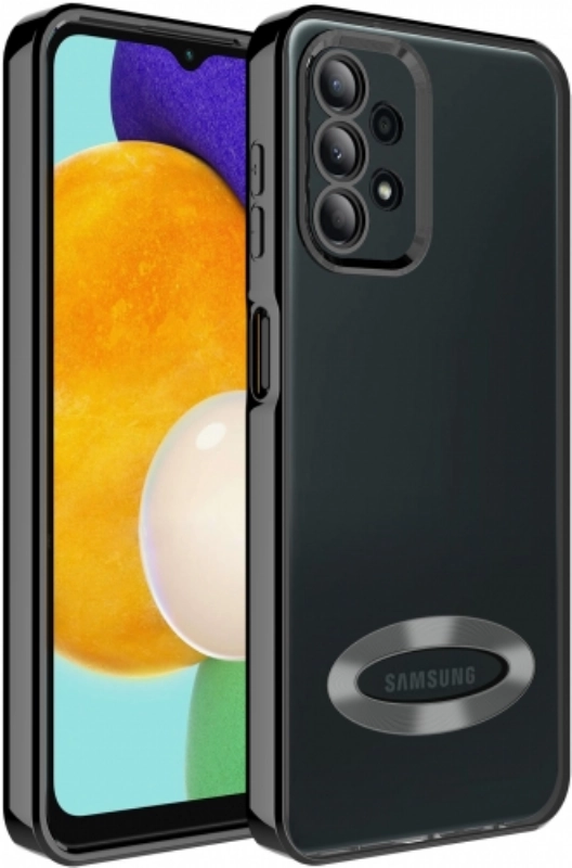 Samsung Galaxy A23 Kılıf Kamera Lens Korumalı Şeffaf Renkli Logo Gösteren Parlak Kapak - Siyah