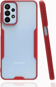 Samsung Galaxy A23 Kılıf Kamera Lens Korumalı Arkası Şeffaf Silikon Kapak - Kırmızı