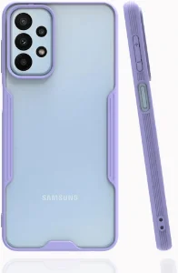Samsung Galaxy A23 Kılıf Kamera Lens Korumalı Arkası Şeffaf Silikon Kapak - Lila