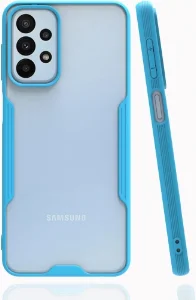 Samsung Galaxy A23 Kılıf Kamera Lens Korumalı Arkası Şeffaf Silikon Kapak - Mavi