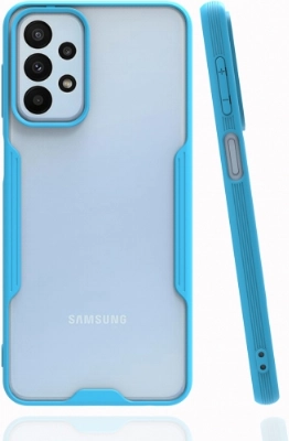 Samsung Galaxy A23 Kılıf Renkli Silikon Kamera Lens Korumalı Şeffaf Parfe Kapak - Mavi