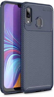 Samsung Galaxy A30 Kılıf Silikon Parmak İzi Bırakmayan Karbon Soft Negro Kapak - Lacivert