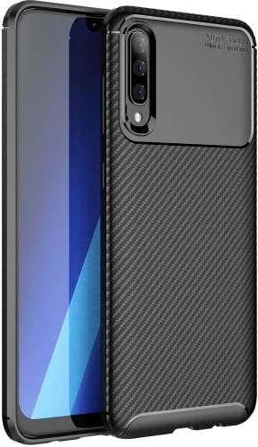Samsung Galaxy A30s Kılıf Karbon Serisi Mat Fiber Silikon Negro Kapak - Siyah