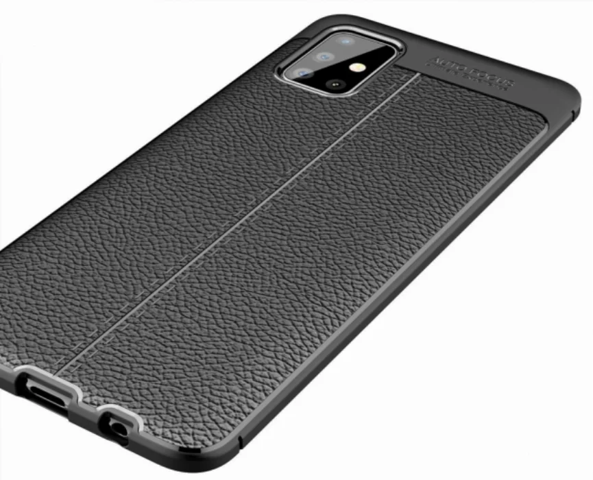 Samsung Galaxy A31 Kılıf Deri Görünümlü Parmak İzi Bırakmaz Niss Silikon - Siyah