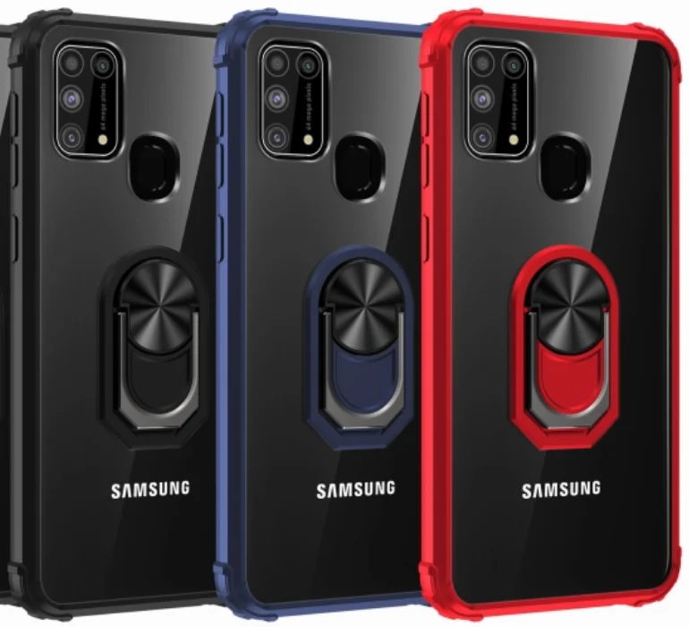 Samsung Galaxy A31 Kılıf Standlı Arkası Şeffaf Kenarları Airbag Kapak - Siyah