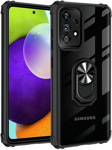 Samsung Galaxy A32 Kılıf Standlı Arkası Şeffaf Kenarları Airbag Kapak - Siyah