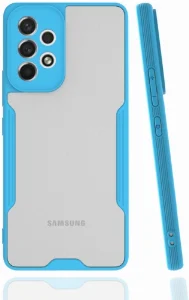 Samsung Galaxy A33 5G Kılıf Kamera Lens Korumalı Arkası Şeffaf Silikon Kapak - Mavi
