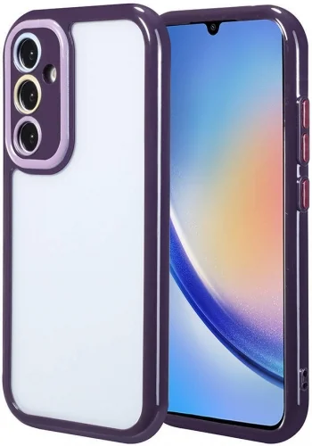 Samsung Galaxy A34 Kılıf Kamera Korumalı Renkli Kenar ve Çerçeve Tasarımlı Vitamin Kapak - Koyu Mor