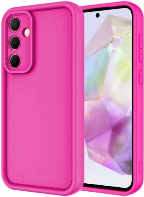 Samsung Galaxy A35 Kılıf Kamera Korumalı Silikon Ananas Kapak - Pembe Koyu