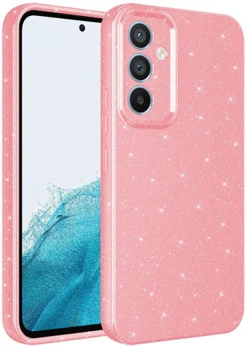 Samsung Galaxy A35 Kılıf Kamera Korumalı Simli Parlak Lüks Silikon Koton Kapak - Pembe