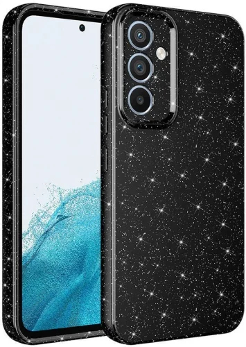 Samsung Galaxy A35 Kılıf Kamera Korumalı Simli Parlak Lüks Silikon Koton Kapak - Siyah