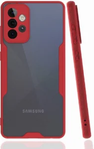 Samsung Galaxy A52 Kılıf Kamera Lens Korumalı Arkası Şeffaf Silikon Kapak - Kırmızı