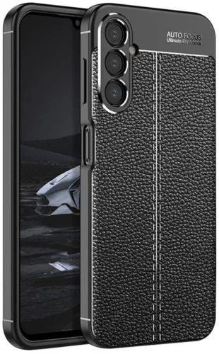 Samsung Galaxy A54 Kılıf Deri Görünümlü Lüks Parmak İzi Bırakmaz Niss Silikon Kapak - Siyah