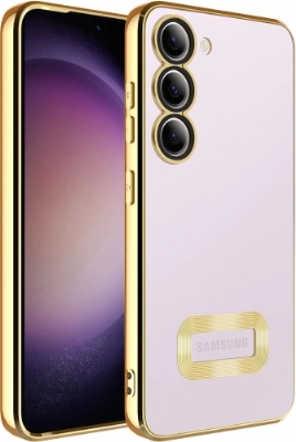 Samsung Galaxy A54 Kılıf Kamera Lens Korumalı Şeffaf Renkli Logo Gösteren Parlak Kapak - Gold