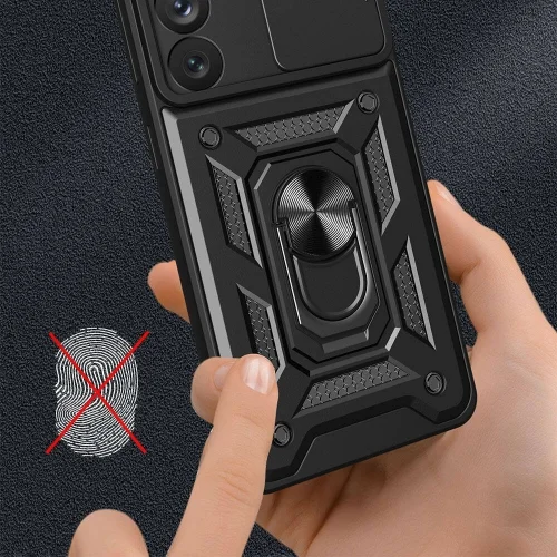 Samsung Galaxy A54 Kılıf Zırhlı Standlı Silikon Sürgülü Kamera Korumalı Tank Kapak - Siyah