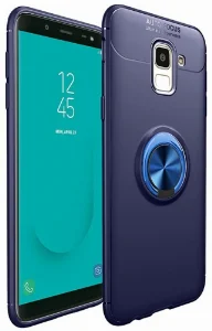 Samsung Galaxy A6 2018 Kılıf Auto Focus Serisi Soft Premium Standlı Yüzüklü Kapak - Mavi