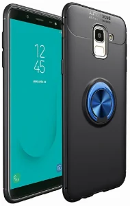 Samsung Galaxy A6 2018 Kılıf Auto Focus Serisi Soft Premium Standlı Yüzüklü Kapak - Mavi - Siyah