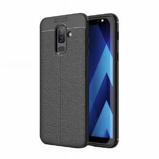 Samsung Galaxy A6 Plus 2018 Kılıf Deri Görünümlü Lüks Parmak İzi Bırakmaz Niss Silikon Kapak - Siyah