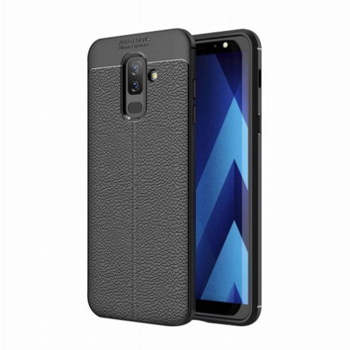 Samsung Galaxy A6 Plus 2018 Kılıf Deri Görünümlü Lüks Parmak İzi Bırakmaz Niss Silikon Kapak - Siyah