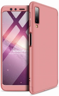 Samsung Galaxy A7 2018 Kılıf 3 Parçalı 360 Tam Korumalı Rubber AYS Kapak  - Rose Gold