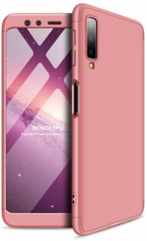 Samsung Galaxy A7 2018 Kılıf 3 Parçalı 360 Tam Korumalı Rubber AYS Kapak  - Rose Gold