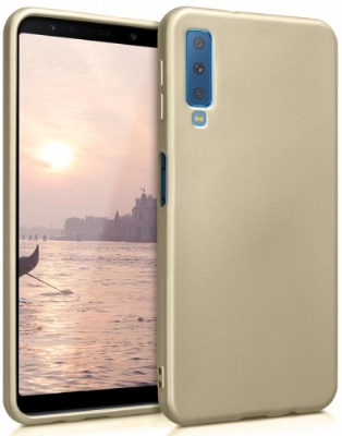 Samsung Galaxy A7 2018 Kılıf İnce Soft Mat Renkli Esnek Silikon Kapak - Gold