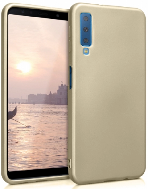 Samsung Galaxy A7 2018 Kılıf İnce Soft Mat Renkli Esnek Silikon Kapak - Gold