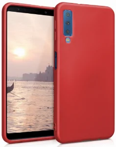 Samsung Galaxy A7 2018 Kılıf İnce Mat Esnek Silikon - Kırmızı