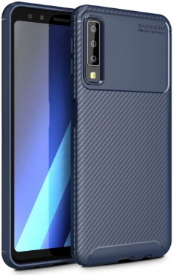 Samsung Galaxy A7 2018 Kılıf Silikon Parmak İzi Bırakmayan Karbon Soft Negro Kapak - Lacivert