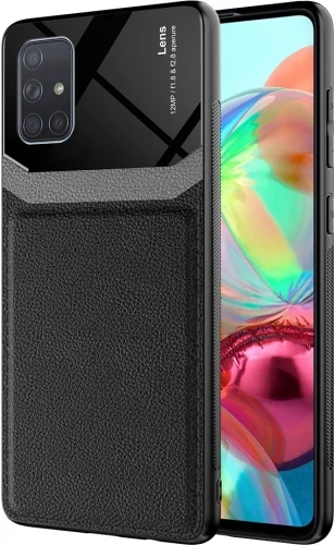 Samsung Galaxy A71 Kılıf Deri Görünümlü Emiks Kapak - Siyah