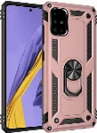 Samsung Galaxy A71 Kılıf Silikon Zırhlı Standlı Yüzüklü Mıknatıslı Tank Kapak - Rose Gold