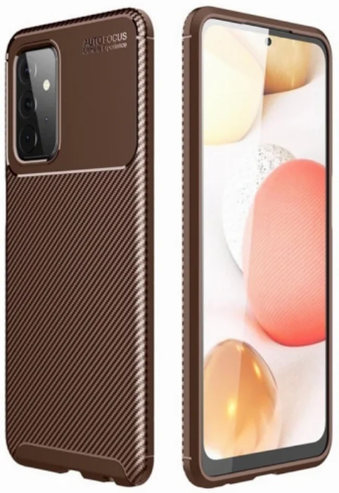 Samsung Galaxy A72 Kılıf Karbon Serisi Mat Fiber Silikon Negro Kapak - Kahve