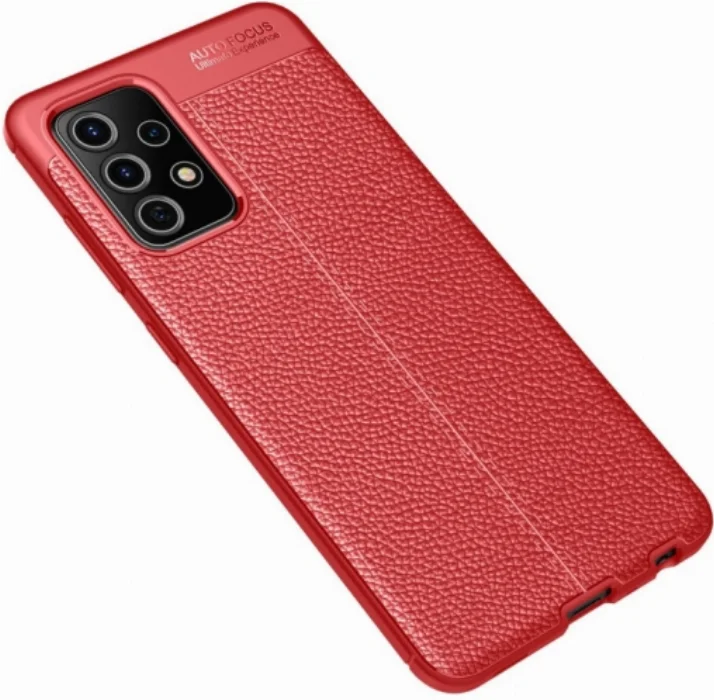 Samsung Galaxy A72 Kılıf Deri Görünümlü Parmak İzi Bırakmaz Niss Silikon - Kırmızı