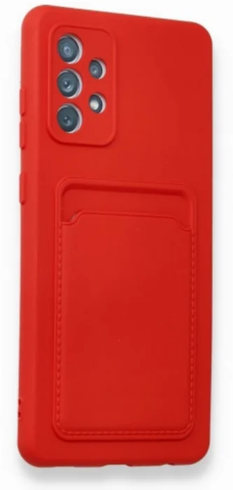 Samsung Galaxy A72 Kılıf Silikon Kartlıklı Mat Esnek Kapak - Kırmızı