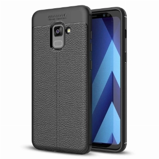 Samsung Galaxy A8 2018 Kılıf Deri Görünümlü Lüks Parmak İzi Bırakmaz Niss Silikon Kapak - Siyah