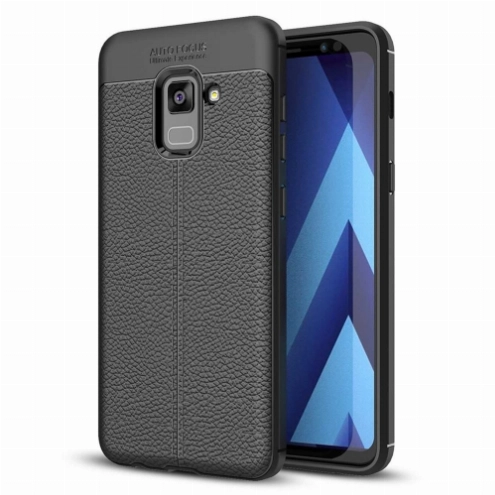 Samsung Galaxy A8 2018 Kılıf Deri Görünümlü Lüks Parmak İzi Bırakmaz Niss Silikon Kapak - Siyah