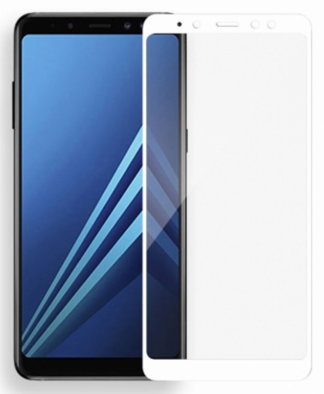 Samsung Galaxy A8 2018 Plus 5D Tam Kapatan Kenarları Kırılmaya Dayanıklı Cam Ekran Koruyucu - Beyaz