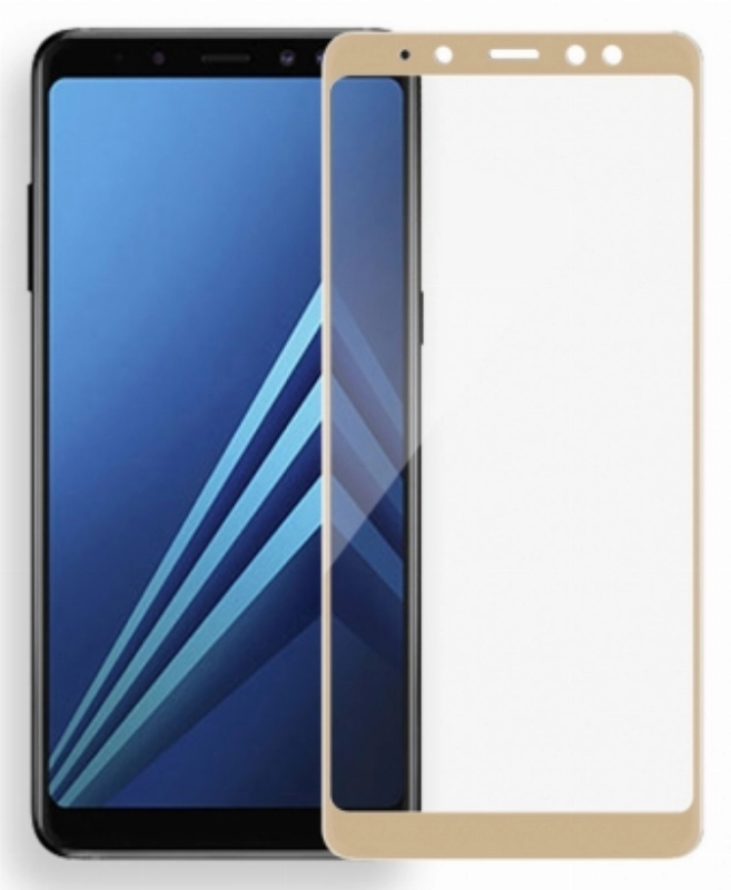 Samsung Galaxy A8 2018 Plus 5D Tam Kapatan Kenarları Kırılmaya Dayanıklı Cam Ekran Koruyucu - Gold