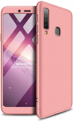 Samsung Galaxy A9 2018 Kılıf 3 Parçalı 360 Tam Korumalı Rubber AYS Kapak  - Rose Gold