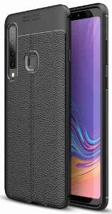 Samsung Galaxy A9 2018 Kılıf Deri Görünümlü Lüks Parmak İzi Bırakmaz Niss Silikon Kapak - Siyah